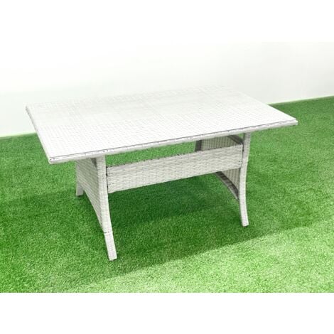 Fimous Rattan Garden Outdoor Furniture Set 11 Seater Garden Sofa Rectangulr Dining Table Set with 2 Small Footstool Side Table Light Grey Mixed
