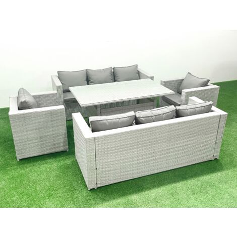 Fimous Rattan Garden Furniture Set Outdoor 8 Seater Patio Dinin g Sofa Sets with Dining Table 2 Chairs Light Grey Mixed (1/5)