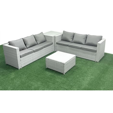 Fimous Rattan Garden Outdoor Furniture Set 6 Seater Rattan Garden Sofa Set with Side Table Light Grey Mixed
