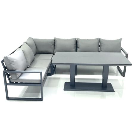 Fimous Aluminum Outdoor Garden Furniture Set Corner Sofa Adjustable Rising Lifting Dining Table Sets Dark Grey