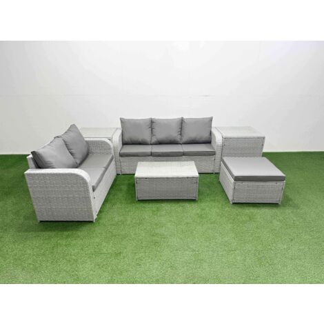 Fimous 6 Seater PE Rattan Wicker Garden Furniture Patio Conservatory Sofa Set with Rectangular Coffee Table 3 Seater Sofa Love Sofa Big Footstool 2 Side Table (1/5)