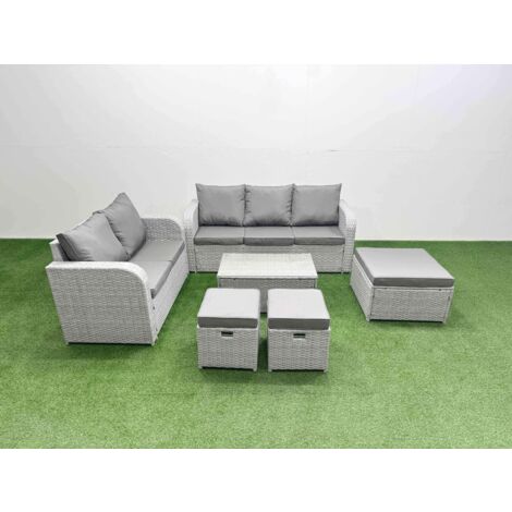 Fimous 8 Seater PE Rattan Wicker Garden Furniture Patio Conservatory Sofa Set with Rectangular Coffee Table 3 Seater Sofa Love Sofa 3 Stool (1/5)