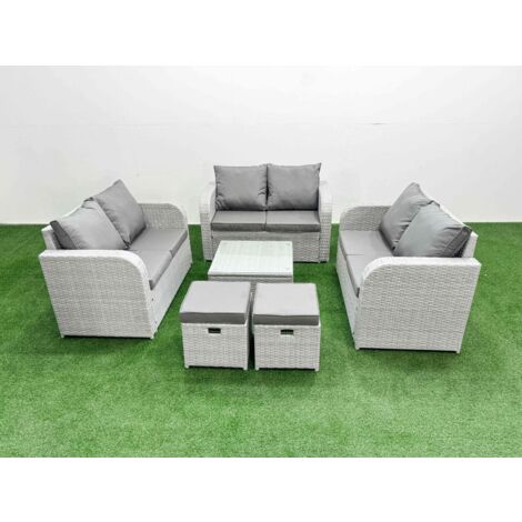 Fimous 8 Seater PE Wicker Rattan Furniture Sofa Sets with Square Coffee Table 2 Seater Love Sofa 2 Stool Light Grey (1/5)