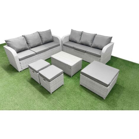 Fimous Outdoor Garden Furniture Sets 9 Seater Wicker Rattan Furniture Sofa Sets with Rectangular Coffee Table high Back Lounge Sofa 3 Stools Light Grey (1/5)