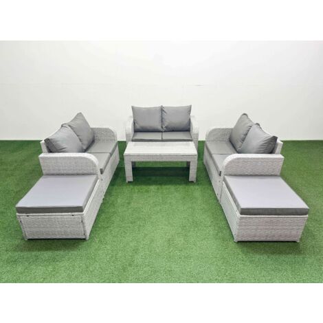 Fimous  8 Seater PE Wicker Rattan Furniture Sofa Sets with Oblong Coffee Table 2 Seater Love Sofa 2 Big Footstool Light Grey (1/5)
