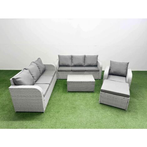 Fimous 8 Seater Poly Rattan Outdoor Garden Furniture Sofa Set Patio 3 Seater Sofa Reclining Chair 3 Seater Sofa Big Footstool Light Grey (1/5)