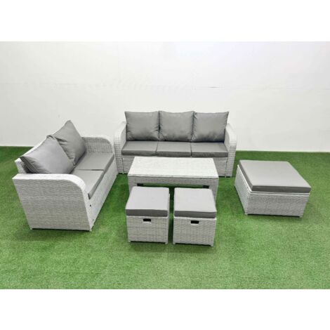 Fimous 8 Seater PE Rattan Wicker Garden Furniture Patio Conservatory Sofa Set with Oblong Coffee Table 3 Seater Sofa Love Sofa 3 Stool (1/5)