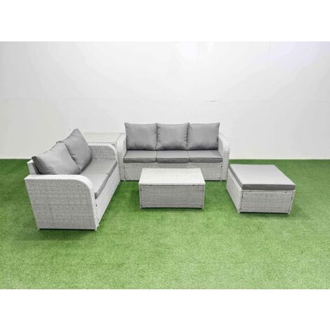Fimous 6 Seater PE Rattan Wicker Garden Furniture Patio Conservatory Sofa Set with Rectangular Coffee Table 3 Seater Sofa Love Sofa Big Footstool Side Table (1/5)