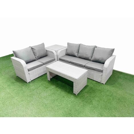 Fimous 5 Seater PE Rattan Wicker Garden Furniture Patio Conservatory Sofa Set with Oblong Coffee Table 3 Seater Sofa Love Sofa Side Table (1/5)