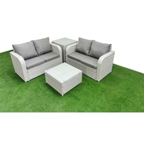 Fimous 4 Seater Outdoor Love Sofa Set Rattan Garden Furniture Set with Square Coffee Table Side Table Light Grey (1/5)