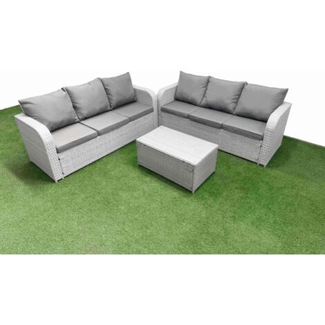 Fimous Outdoor Garden Furniture Sets 6 Seater Wicker Rattan Furniture Sofa Sets with Rectangular Coffee Table high Back Lounge Sofa Light Grey (1/5)
