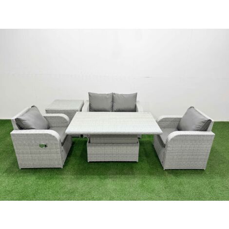 Fimous Light Grey PE Wicker Rattan Garden Furniture Set Sofa Set Reclining Chair Adjustable Lifting Dining or Coffee Table 4 Seater With Side Table (1/5)