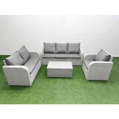 Fimous Patio PE Wicker 6 Seater Outdoor Rattan Furniture Sofa Sets with Rectangular Coffee Table Reclining Chair Loveseat Sofa 3 Seater Sofa Light Grey (1/5)