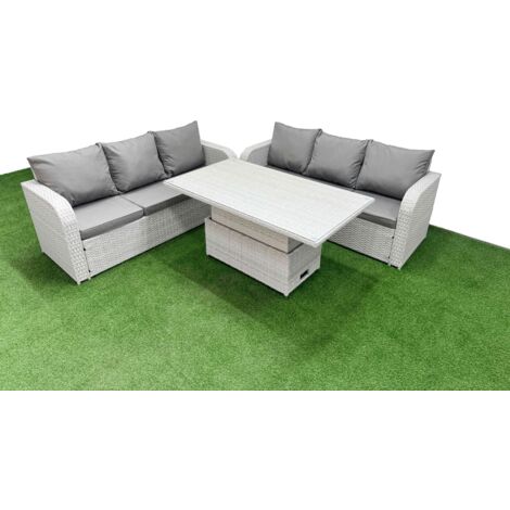 Fimous Outdoor Garden Furniture Sets 6 Seater Wicker Rattan Furniture Sofa Sets with Adjustable Lifting Dining or Coffee Table high Back Lounge Sofa Light Grey (1/5)