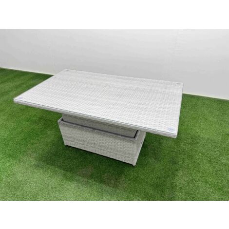 Fimous PE Rattan Lounge Sofa Set 11 Seater Outdoor Garden Furniture Set with Adjustable Lifting Dining or Coffee Table 3 Seater Sofa 2 Big Footstools 2 Side Table Light Grey