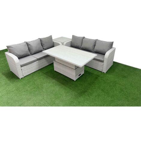Fimous Outdoor Garden Furniture Sets 6 Seater Wicker Rattan Furniture Sofa Sets with Adjustable Lifting Dining or Coffee Table high Back Lounge Sofa Side Table Light Grey (1/5)