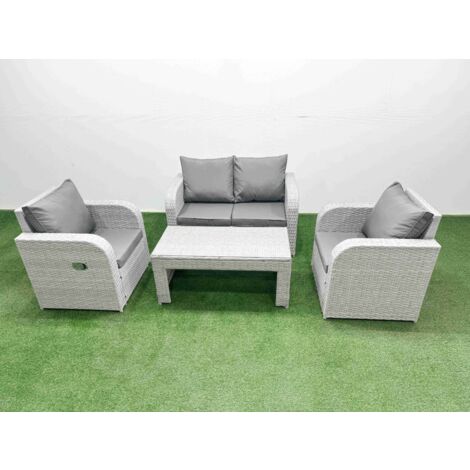 Fimous Light Grey PE Wicker Rattan Garden Furniture Set Sofa Set Reclining Adjustable Chair Oblong Coffee Table 4 Seater (1/5)