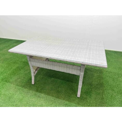 Fimous Patio PE Wicker 9 Seater Outdoor Rattan Furniture Sofa Sets with Rectangular Dining Table Reclining Chair Loveseat Sofa 3 Seater Sofa Stool Light Grey