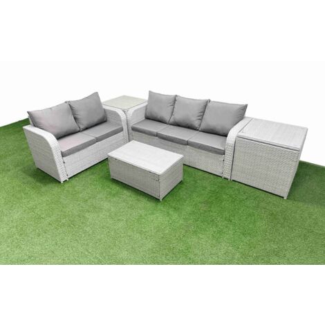 Fimous 5 Seater PE Rattan Wicker Garden Furniture Patio Conservatory Sofa Set with Rectangular Coffee Table 3 Seater Sofa Love Sofa 2 Side Table (1/5)