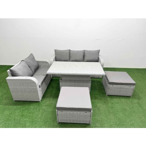 Fimous 7 Seater PE Rattan Wicker Garden Furniture Patio Conservatory Sofa Set with Adjustable Lifting Dining or Coffee Table 3 Seater Sofa Love Sofa 2 Big Footstool (1/5)