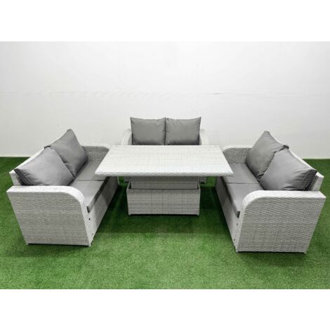 Fimous 6 Seater PE Wicker Rattan Furniture Sofa Sets with Adjustable Lifting Dining or Coffee Table 2 Seater Love Sofa Light Grey (1/5)