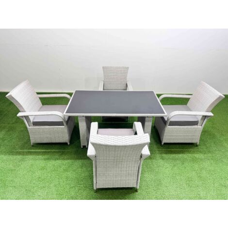 Fimous Wicker PE Rattan Garden Furniture Set Patio Outdoor 4 Chairs Plus Rectangular Dining Table Set Light Grey Mixed (1/5)