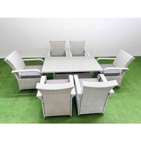 Fimous Rattan Garden Furniture Set with Rectangular Dining Table And Dining Chairs 6 Seater Light Grey Mixed