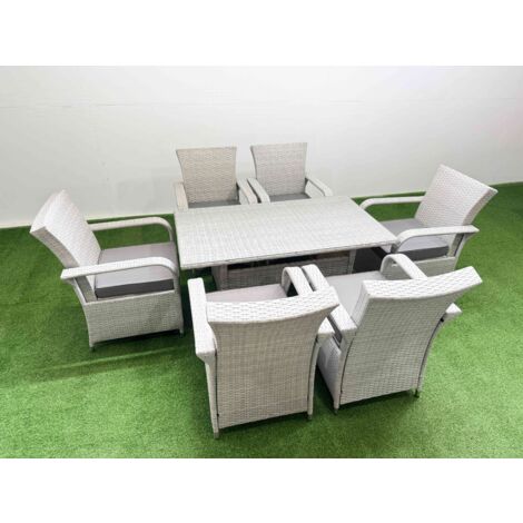 Fimous Rattan Garden Furniture Set with Rectangular Dining Table And Dining Chairs 6 Seater Light Grey Mixed