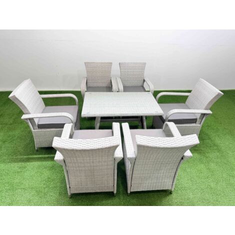Fimous Outdoor Rattan Garden Furniture Set Patio 6 Chairs Plus Rectangular Dining Table Sets Light Grey Mixed