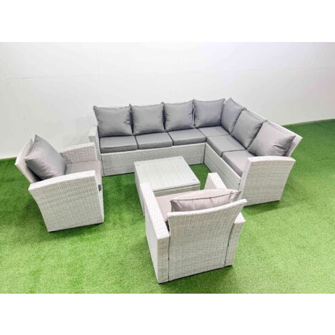 Fimous Rattan Garden Outdoor Furniture Set 8 Seater Rattan Garden Sofa Set with 2 Armchairs Light Grey Mixed (1/5)