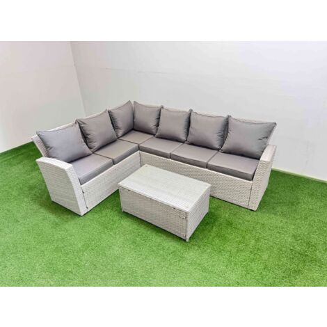 Fimous 6 Seater Garden Outdoor PE Rattan Furniture Set Rattan Garden Sofa Set Light Grey Mixed (1/5)