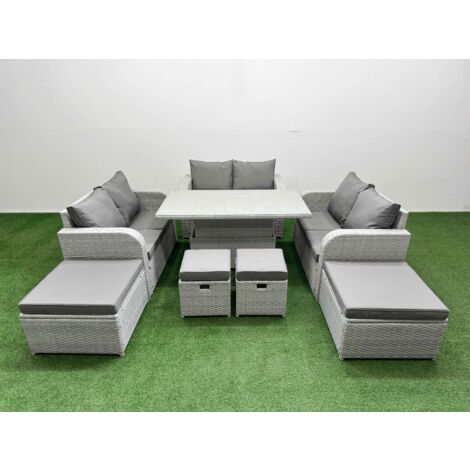Fimous 8 PCs Rising Dining Table Set Inclining Love Sofa Seat 2 Big Footstool 2 Small Stool Light Grey (1/5)