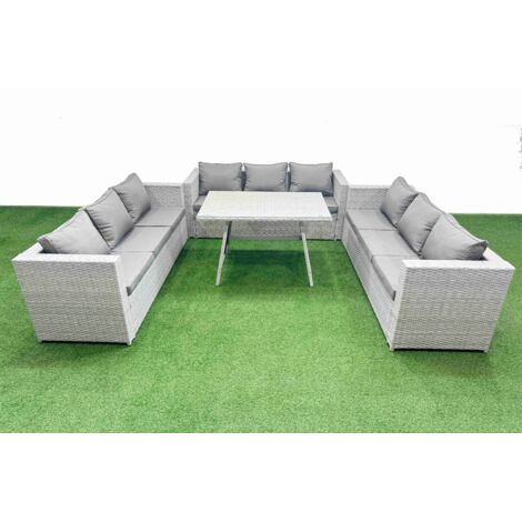 Fimous 9 Seat Outdoor Patio PE Rattan Garden Furniture with Cushions 3 Seater Sofa Light Grey (1/5)