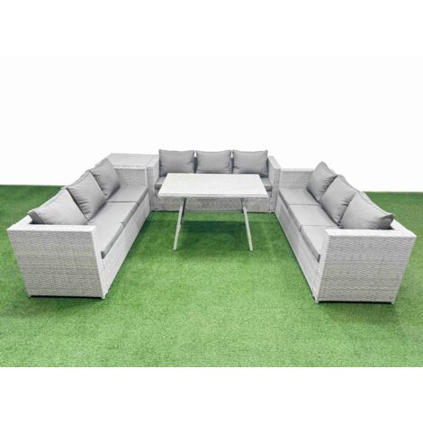 Fimous 9 Seat Outdoor Patio PE Rattan Garden Furniture with Cushions 3 Seater Sofa Side Table Light Grey (1/5)