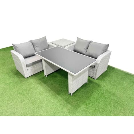 Fimous 4 Pieces Outdoor PE Rattan Sofa Set Patio Garden Furniture Sets with Cushions Side Table Light Grey (1/5)