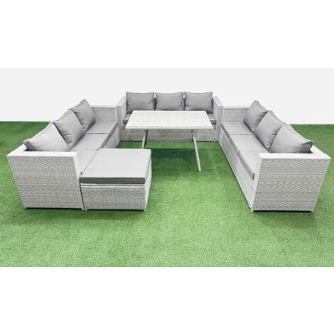 Fimous 10 Seat Outdoor Patio PE Rattan Garden Furniture with Cushions 3 Seater Sofa Big Stool Light Grey (1/5)