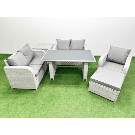Fimous Rattan Sofa Outdoor Furniture with Dining Table,Side Table,Love Sofa,Big Stool Patio Furniture Light Grey 6 Seater (1/5)