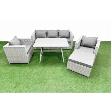 Fimous 6 Pieces Outdoor PE Rattan Sofa Armchair Set Patio Garden Furniture Sets with Cushions Big Stool Light Grey (1/5)