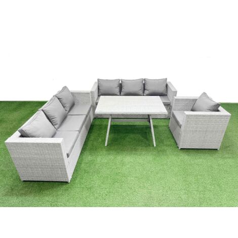 Fimous Outdoor Rattan Garden Furniture Dining Set 7-seater Patio Rectangular Table 3 Seater Sofa Armchair Set (1/5)