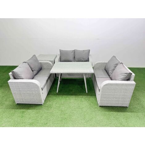 Fimous Rattan Garden Furniture Dining Set 6-seater Patio Rectangular Table Love Sofa Set with Side Table (1/5)