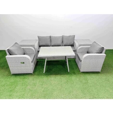 Fimous Reclining Chair 3 Seat Sofa Set Garden Furniture Set with Rectangular Dining Table 2 Side Tables Light Grey (1/5)