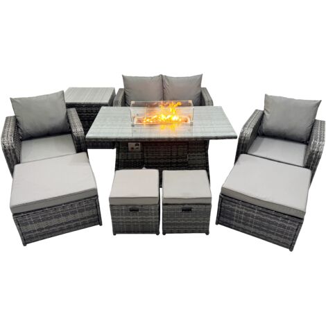 Fimous Garden Outdoor Rattan Furniture Set Rattan Reclining Chair Love Sofa with 2 Big Stool Dark Grey Mixed (1/5)
