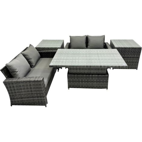 Fimous Outdoor Love Sofa Set 4 Seat Rattan Garden Furniture Set with Adjustable Lifting Dining or Coffee Table Dark Grey Mixed (1/5)