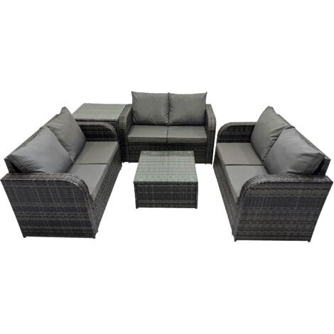 Fimous Rattan Garden Outdoor Furniture Set Love Sofa Square Coffee Table Set with Side Table Dark Grey Mixed (1/5)