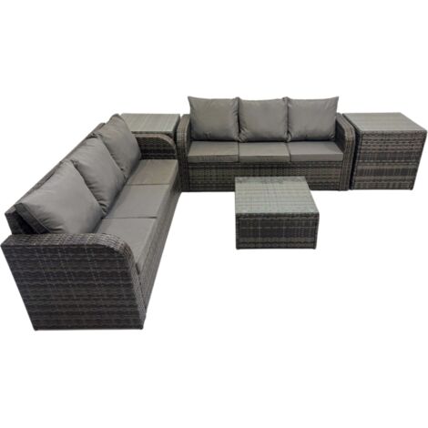 Fimous Rattan Garden Outdoor Furniture Set 3 Seater Sofa Square Coffee Table Set with 2 Side Tables Dark Grey Mixed (1/5)