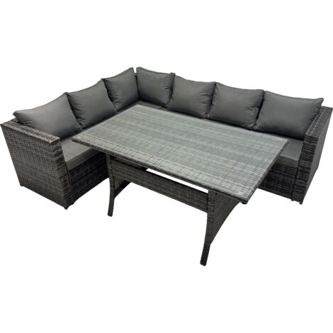 Fimous Outdoor PE Rattan Sofa Set with Dining Table Patio Garden Furniture Sets Dark Grey Mixed (1/5)
