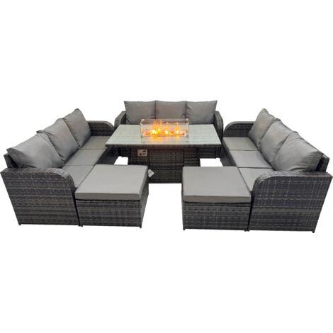Fimous Garden Outdoor Rattan Furniture Set Rattan 3 Seater Sofa with 2 Big Stool Dark Grey Mixed (1/5)