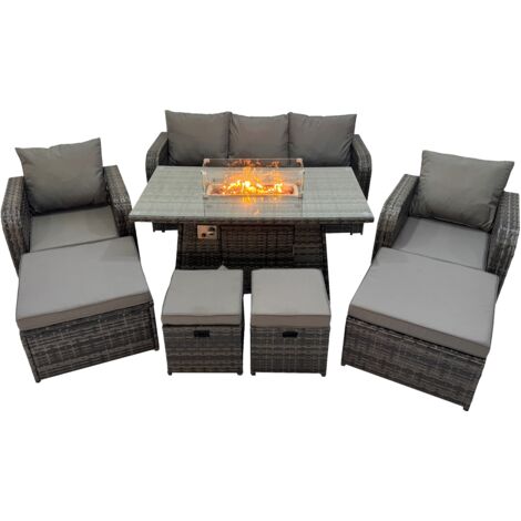 Fimous Garden Outdoor Rattan Furniture Set Rattan Reclining Chair 3 Seater Sofa with 4 Stools Dark Grey Mixed (1/5)