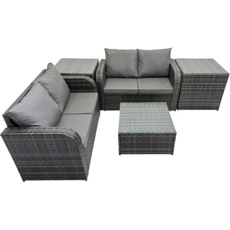 Fimous Rattan Garden Outdoor Furniture Set Love Sofa Square Coffee Table Set with 2 Side Tables Dark Grey Mixed (1/5)