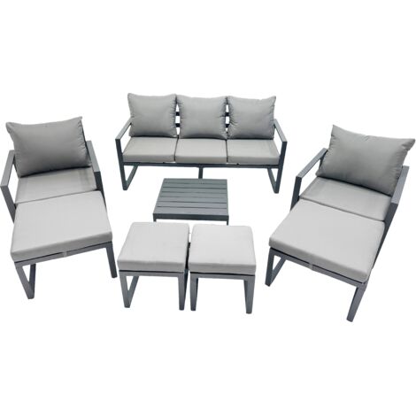 Fimous Outdoor Garden Furniture Set Aluminium Lounge Sofa Square Coffee Table Sets with 4 Stools Dark Grey (1/5)